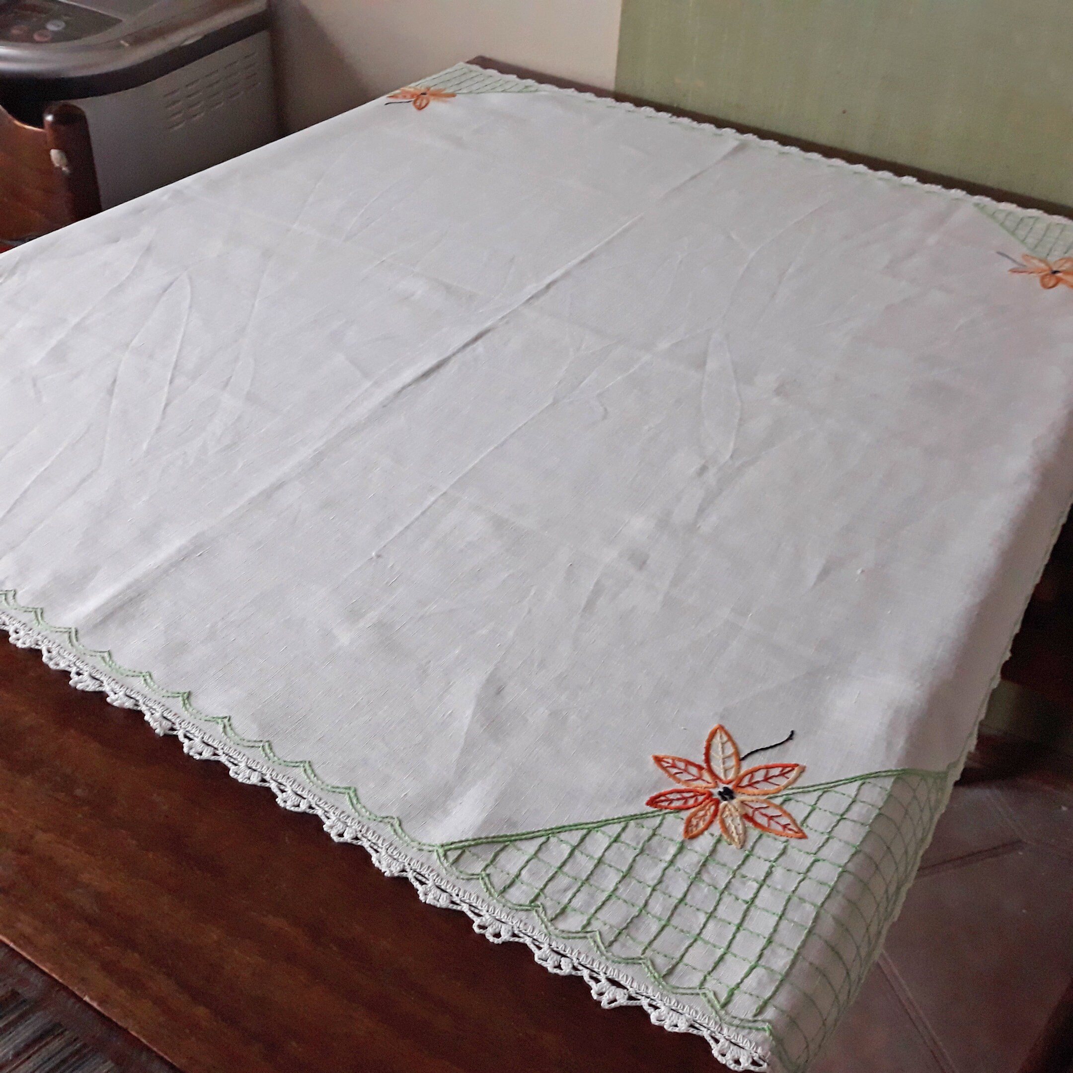 Square embroidered tablecloth with floral pattern Handmade Etsy