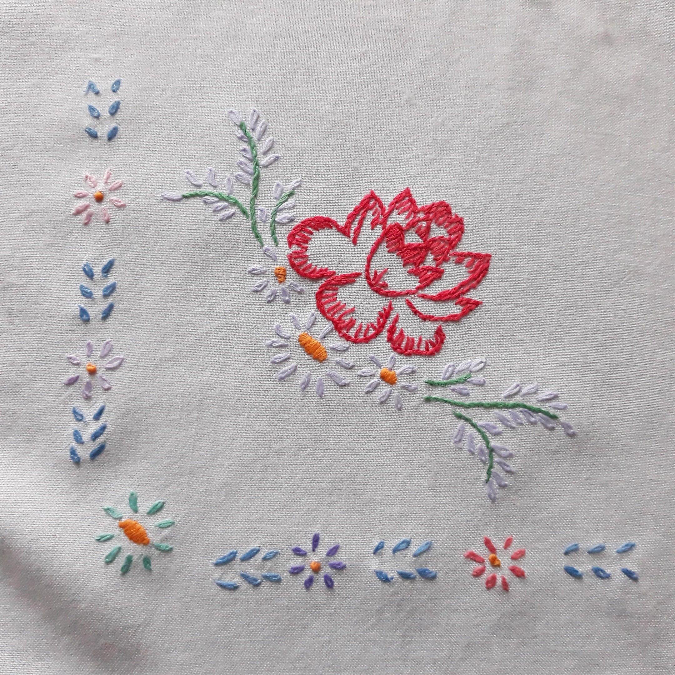 Floral embroidered tablecloth Handmade flowers embroidery Etsy