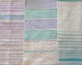 Handmade Linen Tea Towel with Loop: Vintage Striped Faric, 3 Design