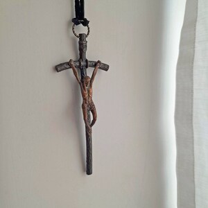 Crucifix for necklace, Spirituality brown metal cross, Religious pendant, DIY rosary, Jewelry making, Altered art, Very good condition