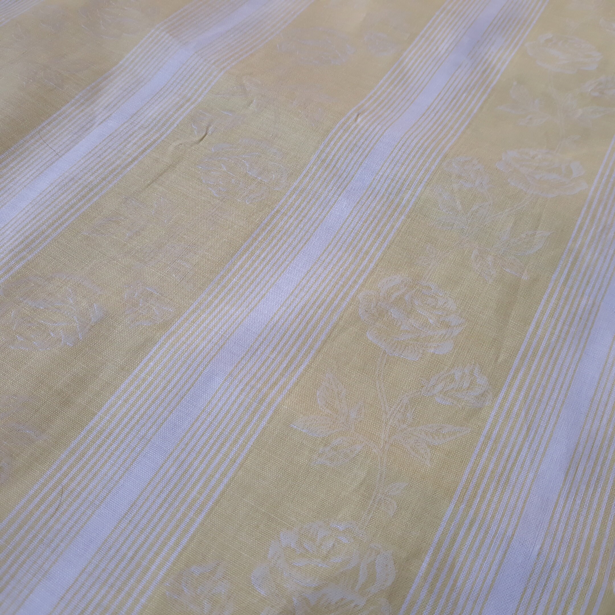 Yellow striped curtain with white roses Handmade primitive Etsy