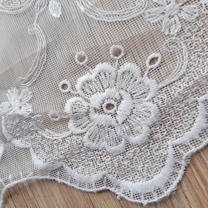 Flowers lace narrow curtain 96&quot; x 18&quot;, White nylon lace, Vintage kitchen valance, French cafe window panel, Unique gift idea