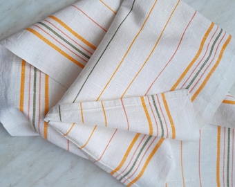 Striped Linen Hand Towel: Vintage White & Yellow Kitchen Towel, Size 15" x 25"