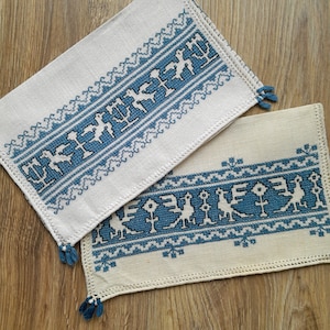Porta-lenços bordado, Estojo para lingerie, Estojo para lenços de linho, Ponto cruz de pássaros azuis, Bolsa para absorventes e tampões higiênicos, Carteira de privacidade