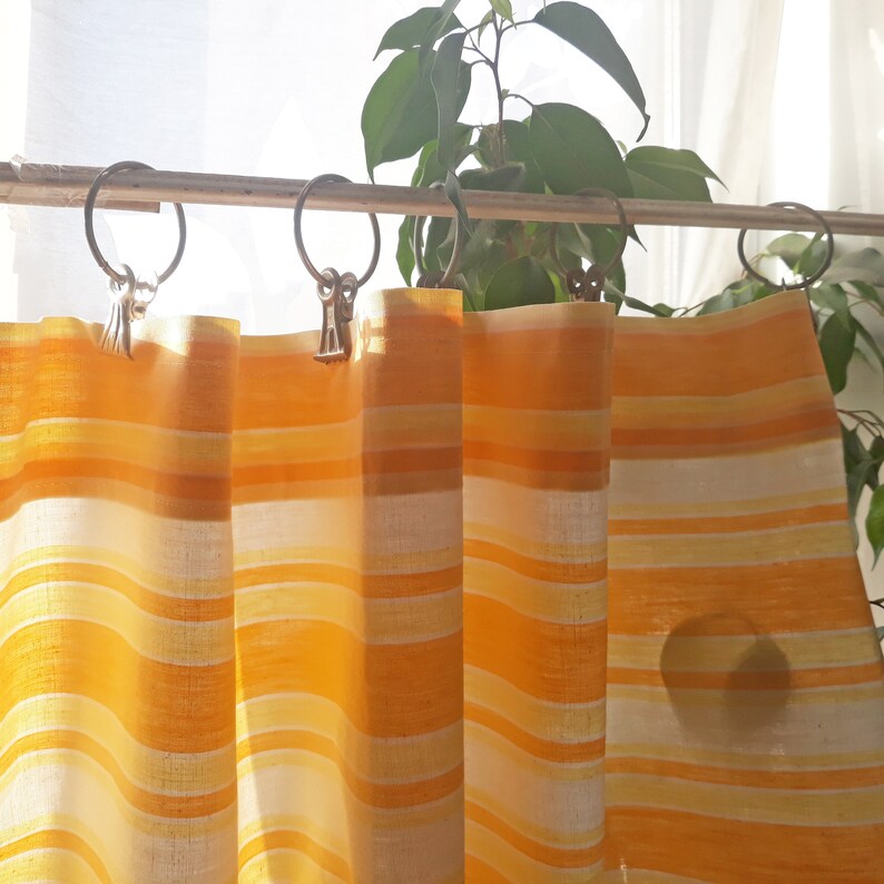 Sun Cotton Curtain, Yellow Striped, Handmade Windows Valance, Symple