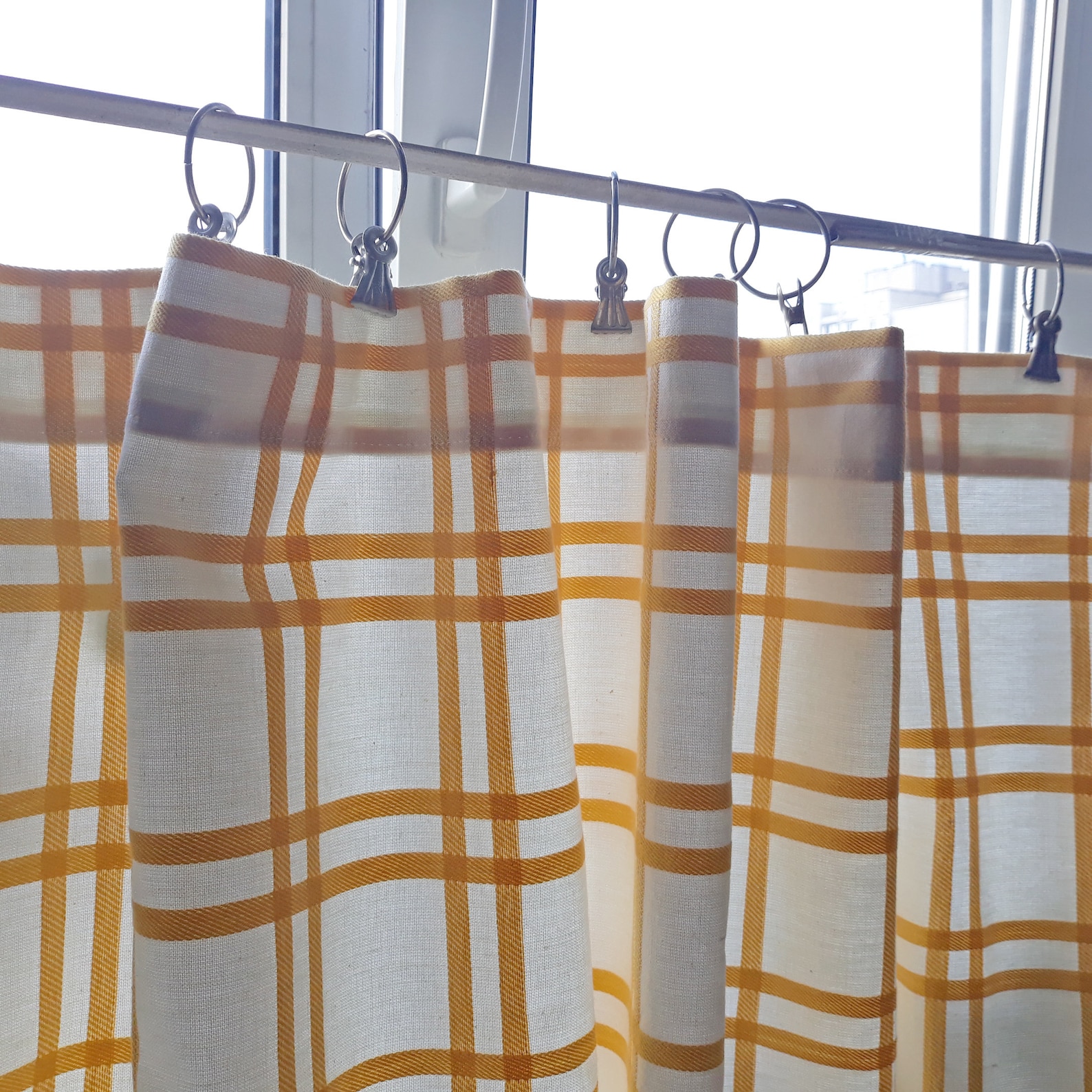 Cortina amarilla a cuadros Cortina blanca de ventanas de | Etsy