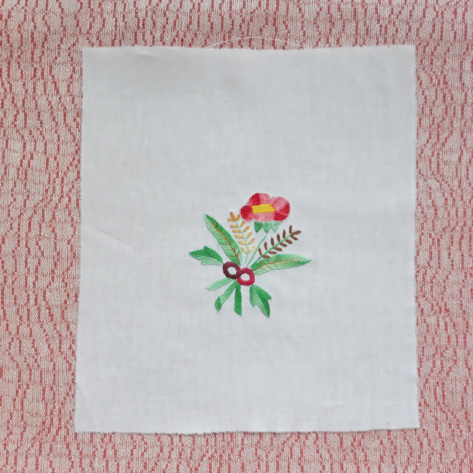 Vintage white cotton patch with floral embroidery Red Etsy