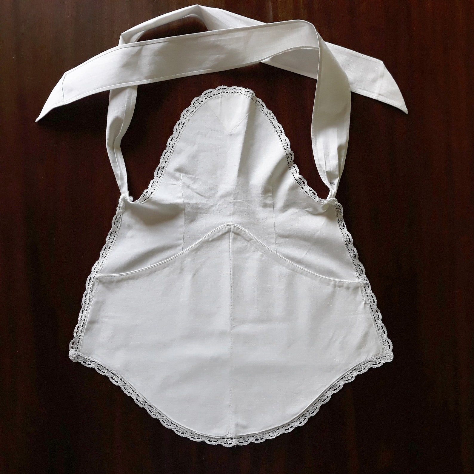 White apron with pockets Vintage cotton half apron Lace Etsy