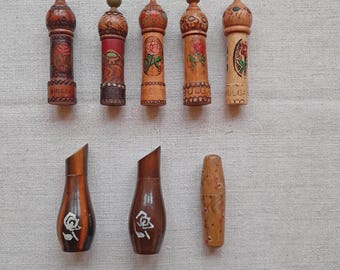 Vintage Wooden Needle Case: Cylindrical Sewing Pin Storage, Needle Holder - Rose Scented