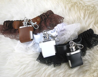 Steampunk Silk and Lace Garter with Leather Flask Holster
