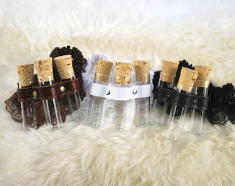 Steampunk Silk and Lace Garter with Leather Vial Holster