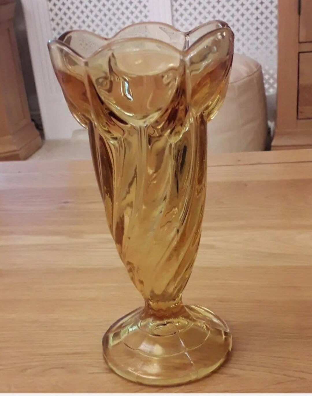 Cambridge Glass Amber Keyhole Footed Trumpet Vase