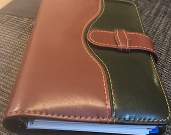 Vintage Faux Leather Black & Tan Executive Planner