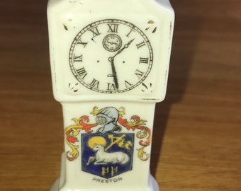 A&S Arcadian Ware Crested Ware Preston Ceramic Grandfather Clock Shakespeare Motto