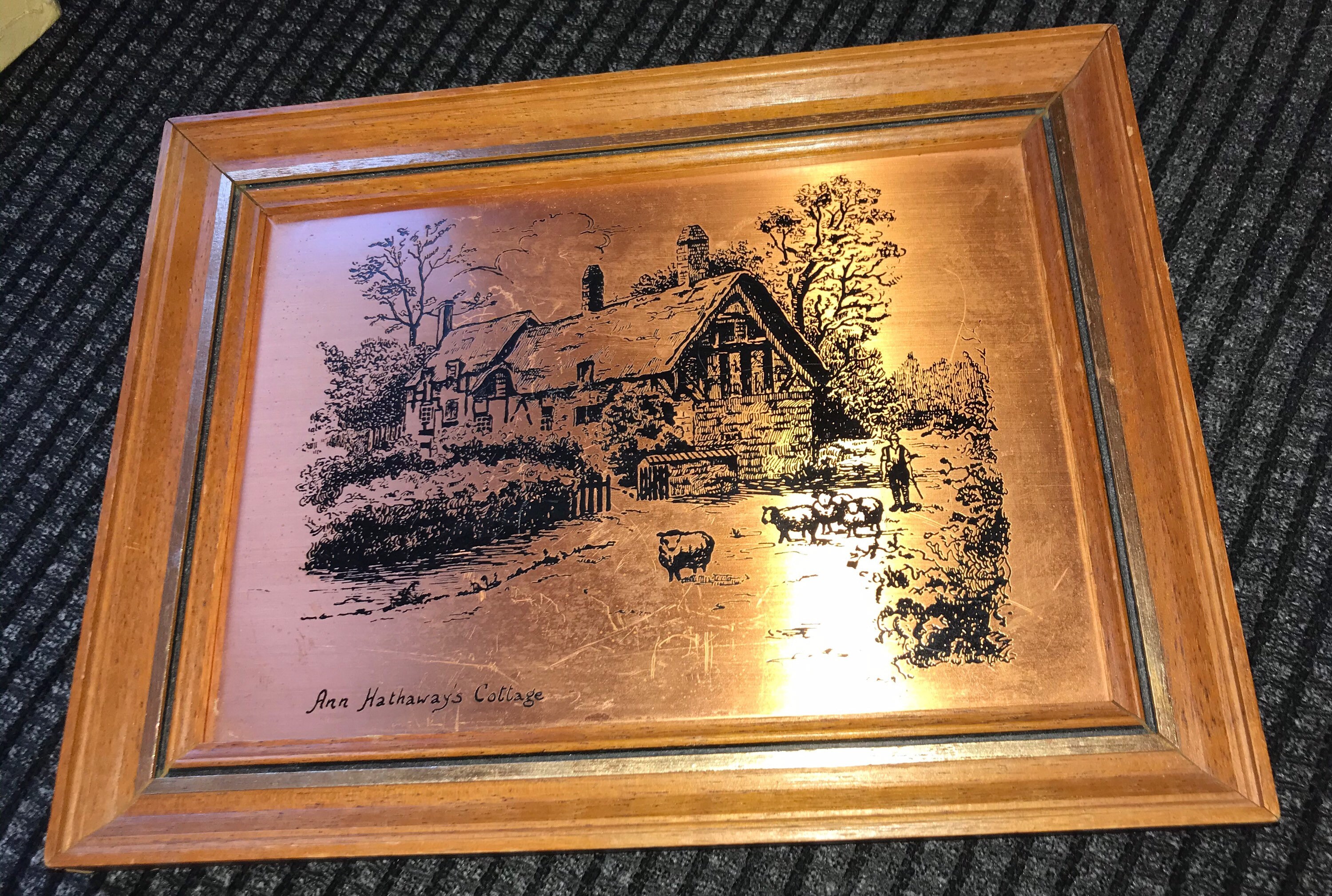 Copper craft Copper Etching Ann Hathaways Cottage Wood Framed Etsy