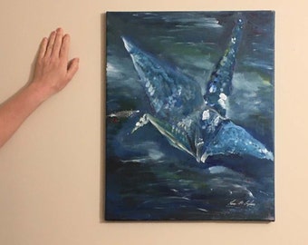 Blue Crane Acrylic Painting