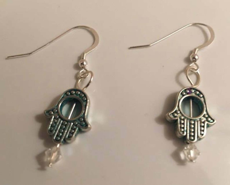 Hamsa Earrings Green