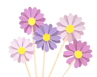 Set of 24Pcs - Purple MIX Daisy Cupcake Toppers