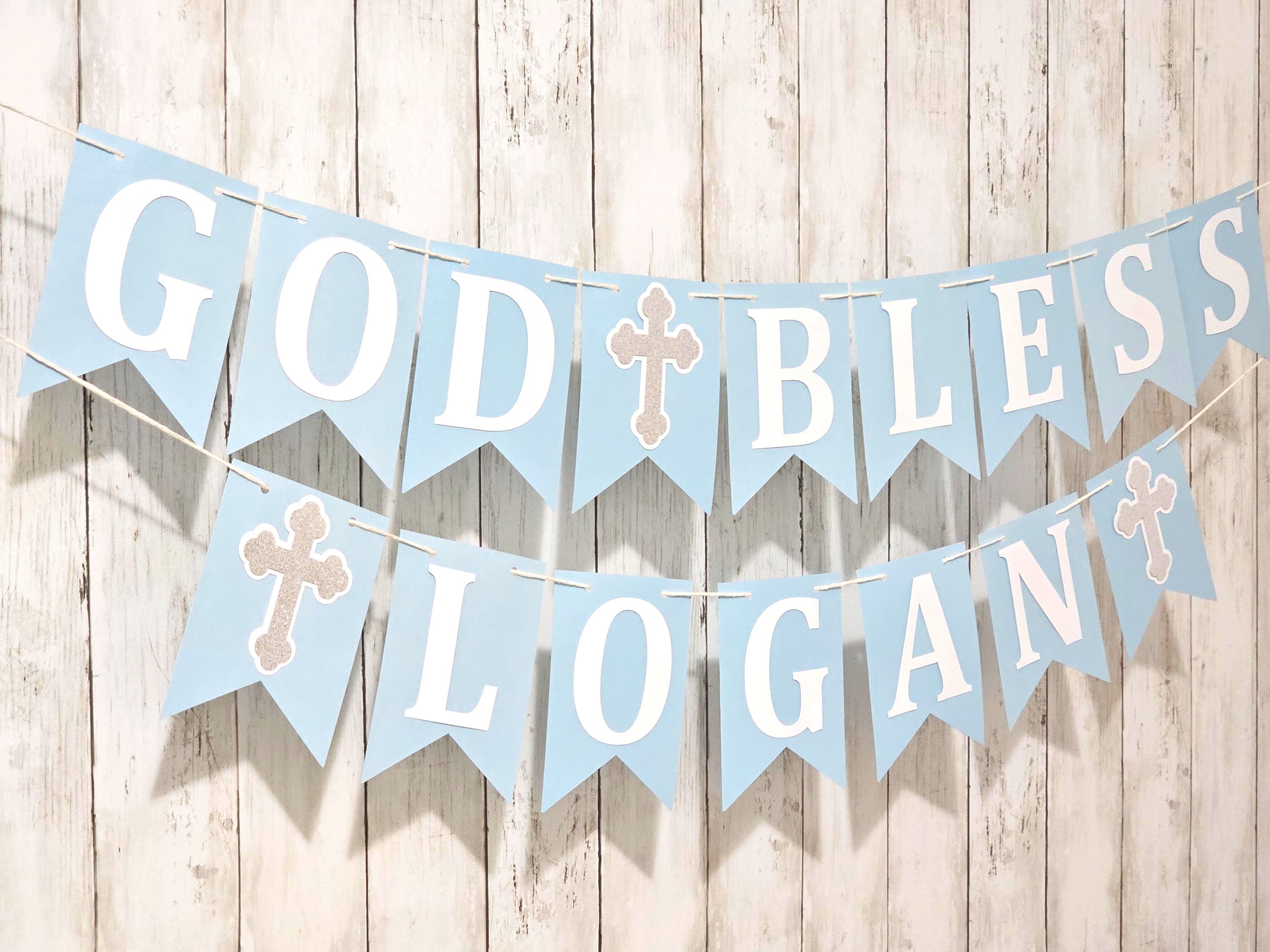 Boy God Bless Baptism Banner, Christening Banner, First Communion Banner, God Bless Photo Prop Christening Banner, 1st Communion