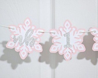 Blush Winter Onederland Birthday / Snowflake Monthly Photo Banner / Winter Onederland  Monthly Banner / Winter First Birthday