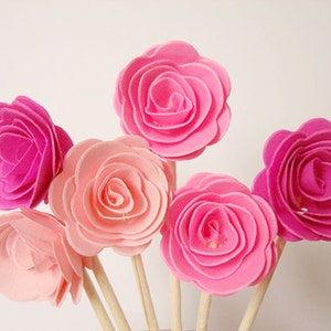 Set of 24Pcs - Pink MIX 3D 'ROSE ' Party Picks, Cupcake Toppers, Toothpicks, Food Picks