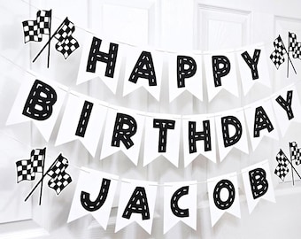 Personalized Race Car Birthday Banner, Race Car Party, Birthday Banner