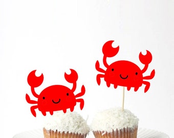 Set of 24Pcs - Red Crab Cupcake Toppers