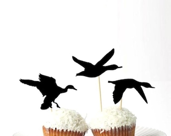 Set of 12Pcs - Duck Cupcake Toppers, Duck Hunting Cupcake Toppers, Duck Birthday Cupcake Toppers