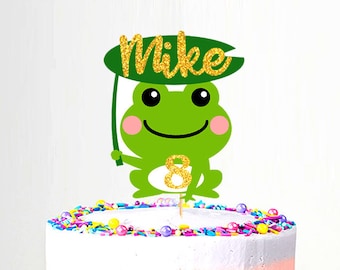 Personalized Frog Cake Topper, Birthday Topper, Party Cake Decoration, Frog Topper