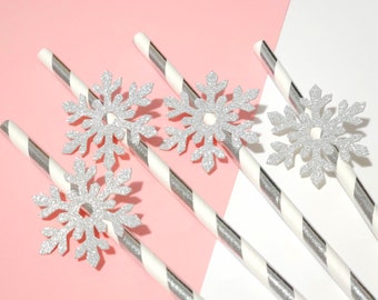 Set of 24Pcs - Snowflake Paper Straw, Christmas, Holiday Party Paper Straw