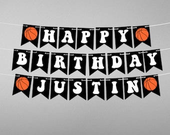 Basketball Birthday Banner Happy Birthday Sign With Basketballs Custom ...
