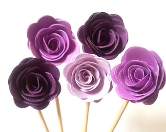 Set of 24Pcs - Purple MIX 3D 'ROSE ' Party Picks, Cupcake Toppers, Toothpicks, Food Picks