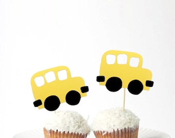 Set of 24Pcs - School Bus Cupcake Toppers