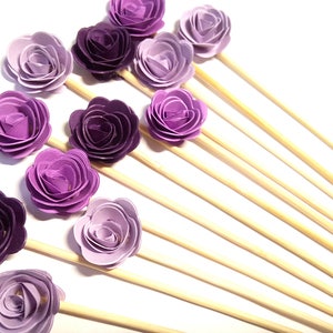 Set of 24Pcs - Purple MIX 3D &#39;ROSE &#39; on 8inch Skewer or Stir Stick - Birthday, Baby Showers, Weddings,Drinks/ Fruits/ Food Skewers