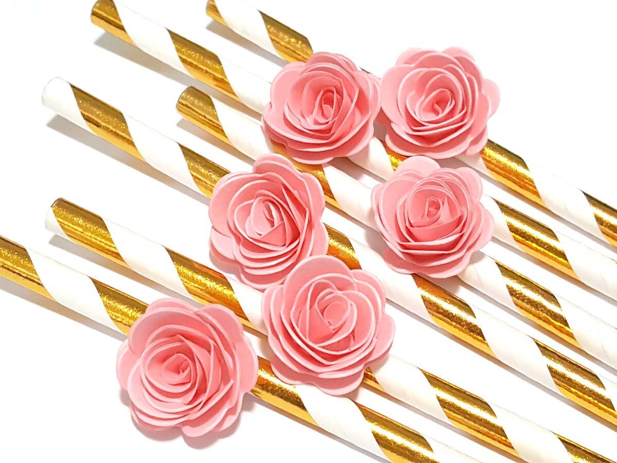 Floral Paper Straws Pink and Rose Flower Straws Cake Pop Sticks Drinking  Straws 