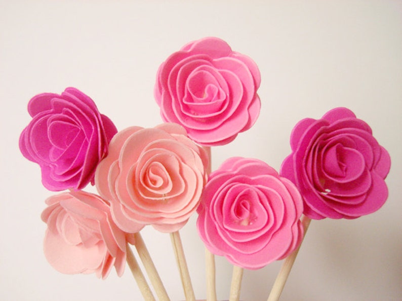 Set of 24Pcs 3D 'ROSE ' Party Picks, Cupcake Toppers, Toothpicks, Food Picks Baby Pink, Shocking Pink, Hot Pink image 1