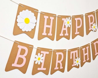 Daisy Happy Birthday Banner, Daisy Theme Birthday, Wildflower, Groovy Birthday Banner