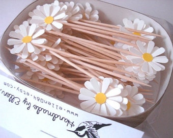 Set of 50Pcs - Daisy Party Picks, Cupcake Toppers, Toothpicks, Food Picks (pure white)