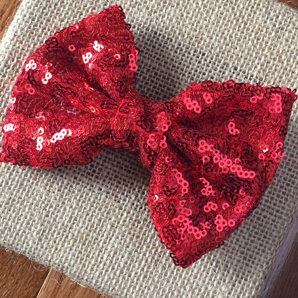 Red 4.5" Sequined Hair Bow,Teen Hair Clips, Sequined Hair Bun,Girls Hair Bows- Hair Bows,Hair Clips, Clippies,hairbows