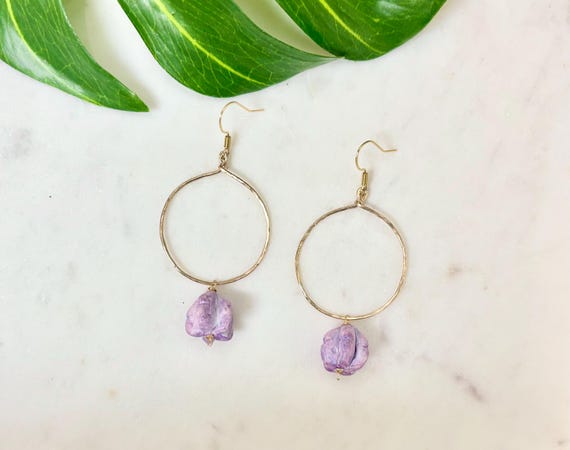 Clay Purple Crown Flower Gold Filled Earrings