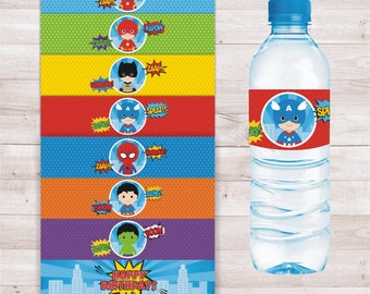 Superheroes Bottle Labels Birthday Party Superheroes - Etsy