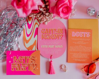 Dixie Retro Wedding Invitation Set – Curved Edges, Quirky Design, Bright Stationery