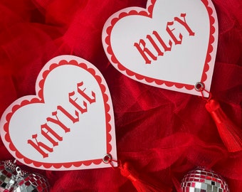 Priscilla - Personalised Heart Shaped Place Cards With Coordinating tassel, Customisable Colours, Wedding Place Cards, Cool Wedding