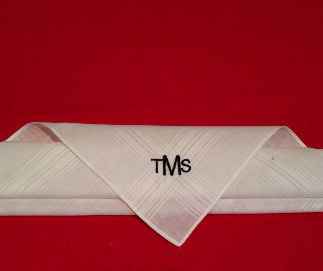 Monogram Handkerchief Mens Cotton Personalized Custom Etsy