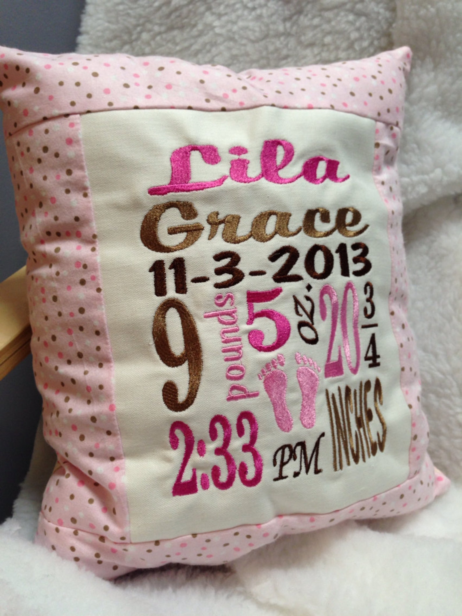 Baby Stat Embroidered Pillow Birth Information Girl Boy Etsy