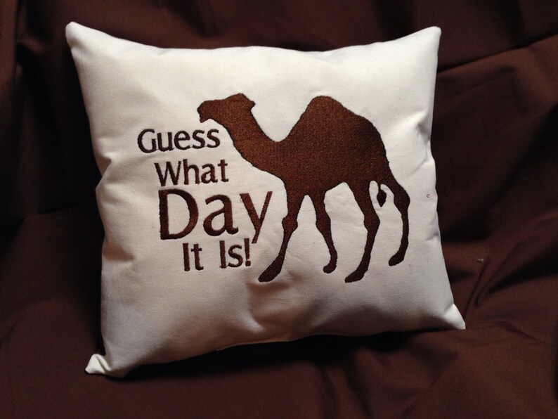 Guess what day it is throw pillow camel GEICO Etsy