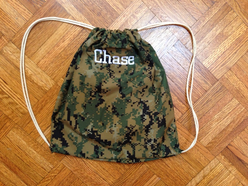 Personalized Digital camo drawstring backpack embroidered Etsy