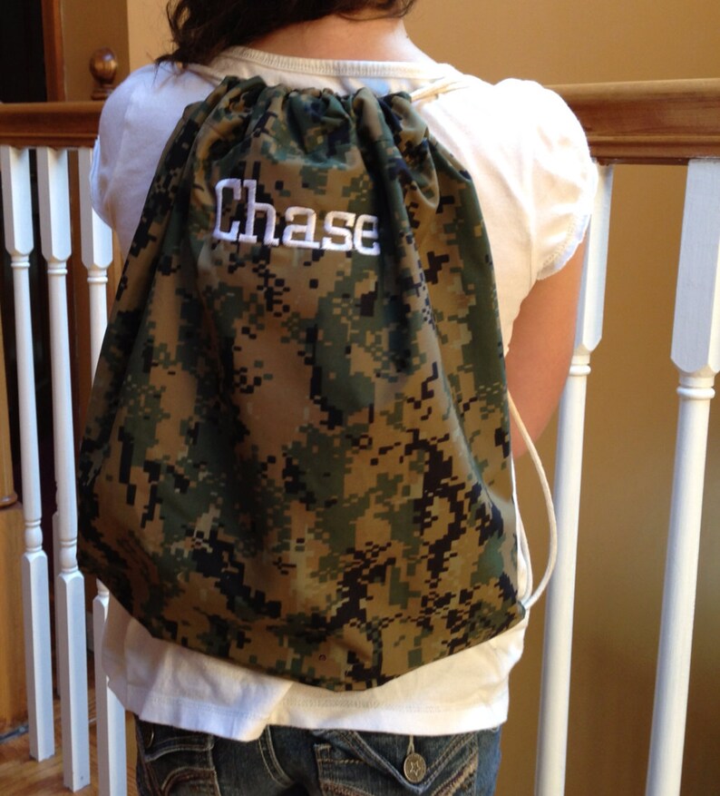 Personalized Digital camo drawstring backpack embroidered Etsy
