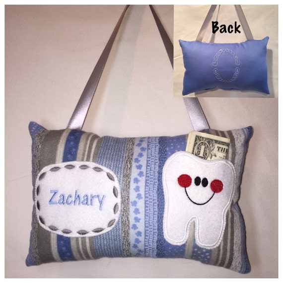 Tooth Fairy Pillow Boy Blue Striped Puppy Pawprints Toothfairy Etsy