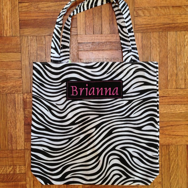 Personalized zebra and hot pink tote bag
